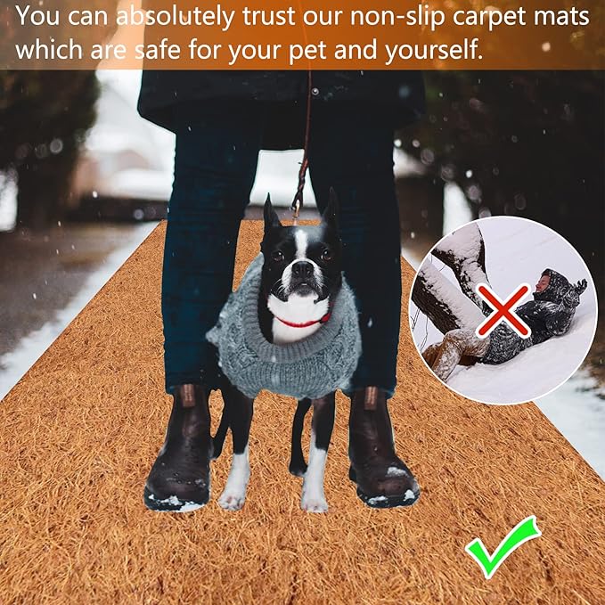 Riare 4 Pack 16 × 80 Inch No-Slip Ice and Snow Carpet Mats- Waterproof Outdoor Coconut Fiber Carpet Anti-Slip Coir Runner for Walkways, Front Door, Stairs, Porch Safe & Stable Walking
