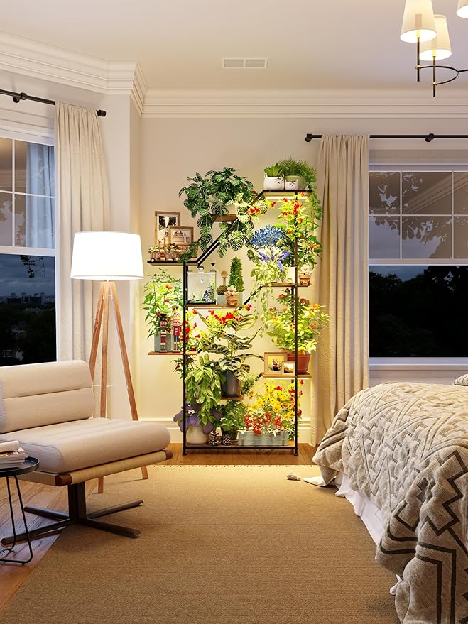 Lighted Plant Stand with Grow Lights – Multi Tier Metal Shelf Rack for Indoor Succulent Flower Tree or Herb Display