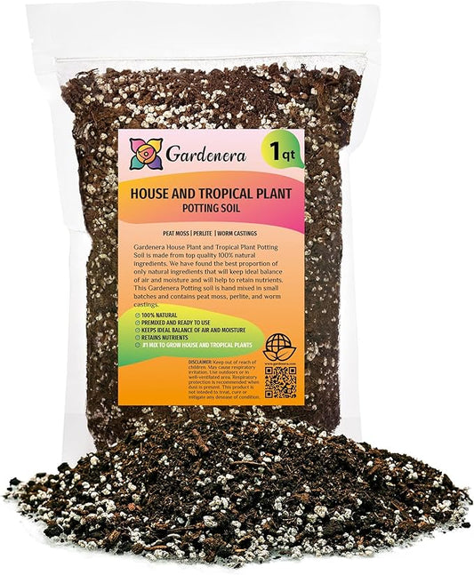 Gardenera House Plant and Tropical Plant Potting Soil - Re-Potting Soil for All Types of Indoor House Plants - 1 Quart Bag