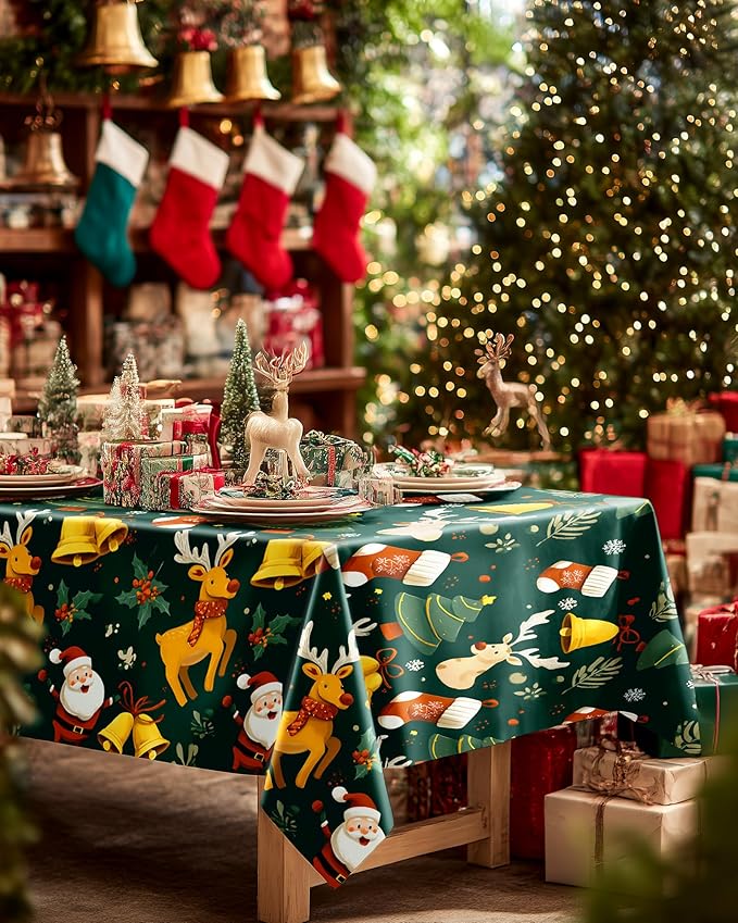 Pureegg Plastic Table Cloth Disposable 8 Pack, 54 x 108 Inch Rectangle Tablecloths, Sturdy Leakproof Plastic Covers for Party, Picnic, Wedding, Winter & Xmas Decoration, Christmas Green