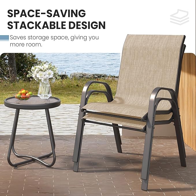 Patio Table and Chairs Set - 3 Piece Outdoor Stackable Dinging Chairs for All Weather,Breathable Garden Furniture for Deck Garden Backyard (Brown)