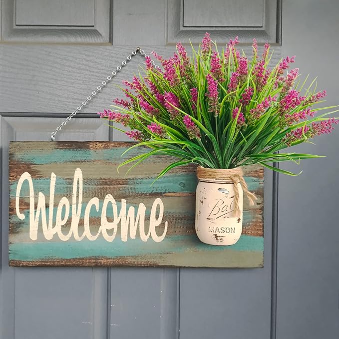 12 Bundles Artificial Plants Outdoor, 18.2" UV Resistant Faux Monkey Grass Greenery Stems No Fade Faux Plastic Flowers Shrubs for Home Weddings Garden Porch Front Patio Office Decor - Rose Red