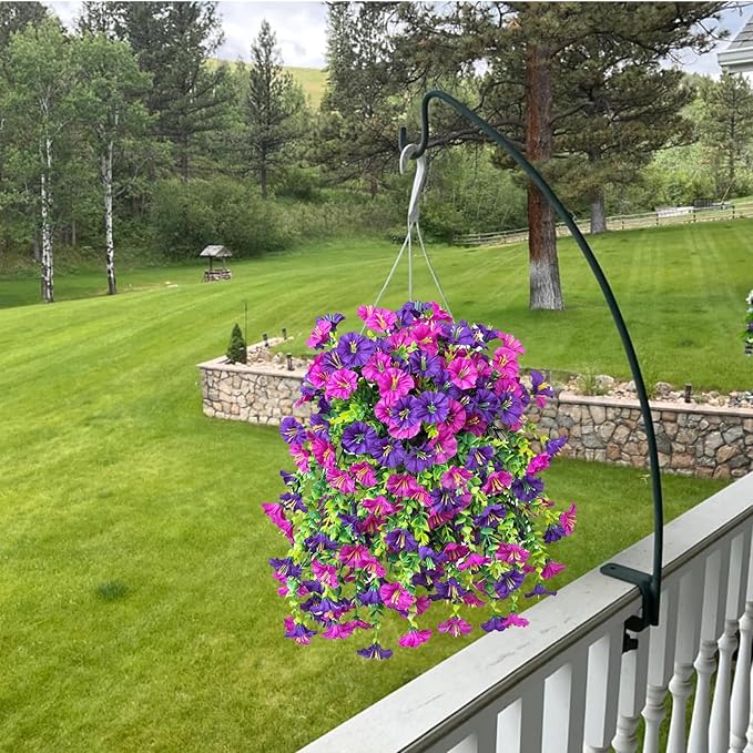 6-Pack Outdoor Faux Plants, 69-Flowered Large Morning Glory, Uv-Resistant Artificial Morning Glory,Perfect for Outdoor Decoration in All Seasons Such as Porches and Gardens (Purple + Light Purple)