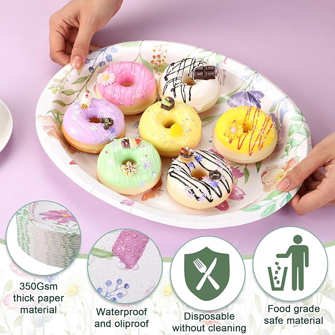 Havawish 100 Pcs Floral Paper Plates and Napkins Baby in Bloom Baby Shower Decorations Wildflower Party Supplies 12 Inch Disposable Plate 13 Inch Napkins Garden Dinner Tableware for Wedding Bridal