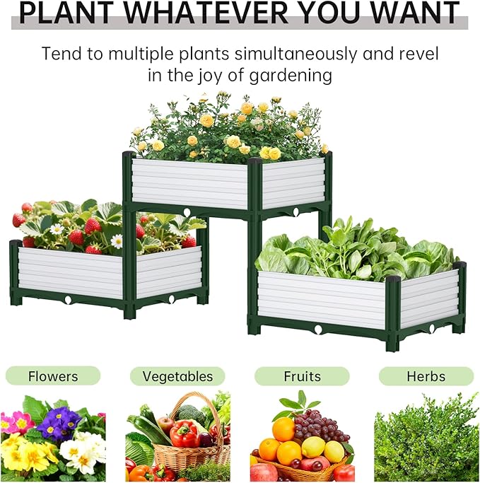 Planter Box Raised Garden Bed with Reinforced Support Rods, Drainage Grid, Multi-Combination Options for Vegetables, Flowers, and Herbs, Ideal for Balcony, and Patio Gardening