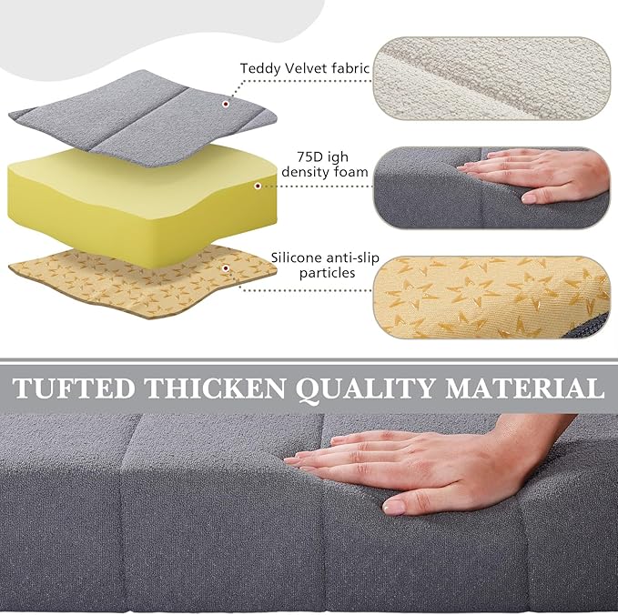 Wenqik Bench Cushion 48x18x4 Inch for Indoor Outdoor Furniture Tufted Thicken Bay Window Seat Cushion Non Slip Waterproof Dining Piano Bench Pad Pillow Anti Cat Scratch for Patio Porch Swing, Gray