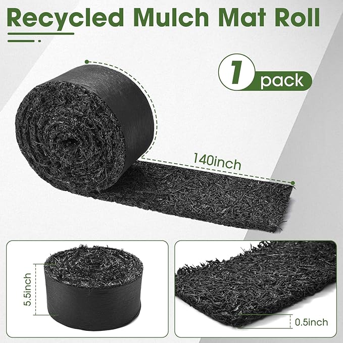 Recycled Rubber Mulch for Landscaping, Mulch Mat Roll Permanent Walkway Pathway for Outdoor Black-140"L X5.5" W-1 Pack (1)