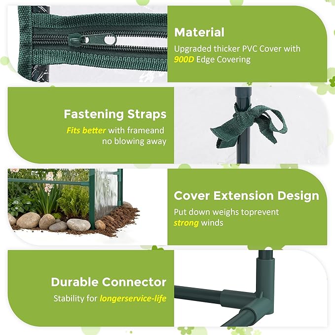 Upgraded Portable Greenhouse, 47.3" L x 26.4" W x 26.4" H Mini Greenhouse for Outdoors with 2 Zipper Doors, PE Cover, Ground Stakes & Ropes for Garden, Patio, Balcony, Backyard