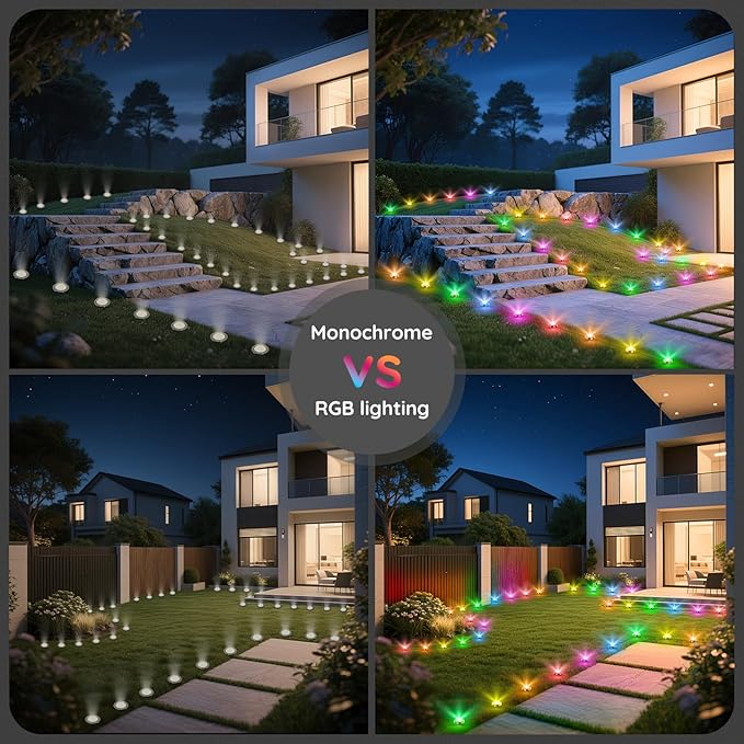 RGB Outdoor Ground Lights, 200Ft Color Changing Pathway Lights with Remote & App Control, Waterproof Walkway Lighting, Wired for Garden Yard Lawn Patio Best for Holiday Party (200FT)
