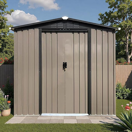 6ft x 4ft Outdoor Tool Shed Metal Storage Shed Outdoor Storage Metal Garden Sheds Tool Cabinet with Roof Slope Design, Sliding Door System for Backyard, Patio, Poolside, Dark Gray