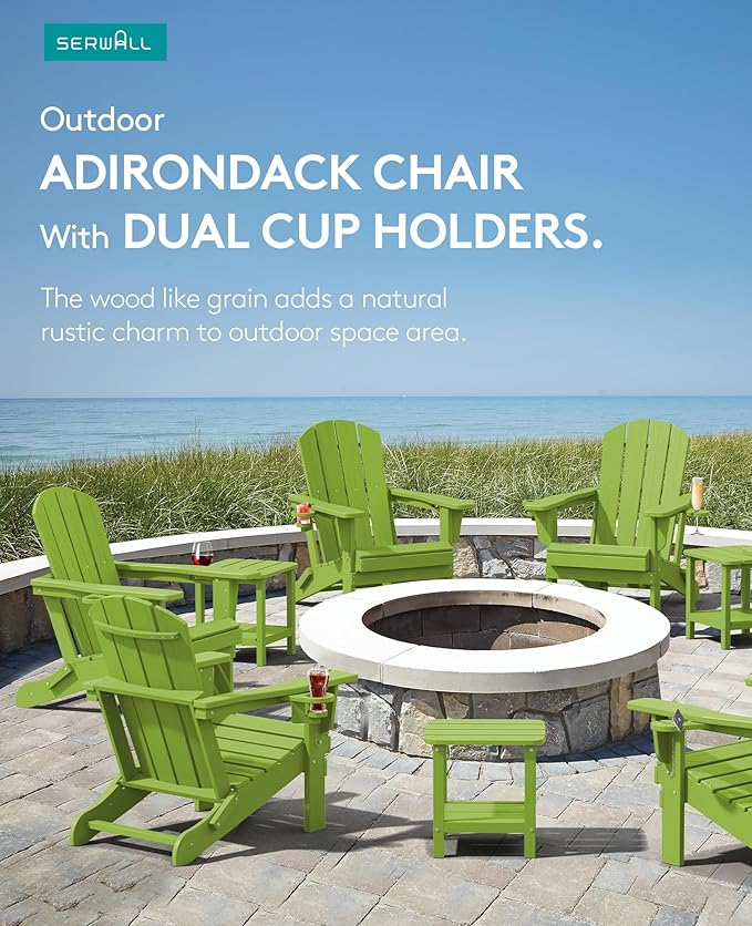 SERWALL Adirondack Chair with Cup Holders - Composite Adirondack Chairs Set of 2 HDPE Outdoor Chairs All Weather Use- Apple