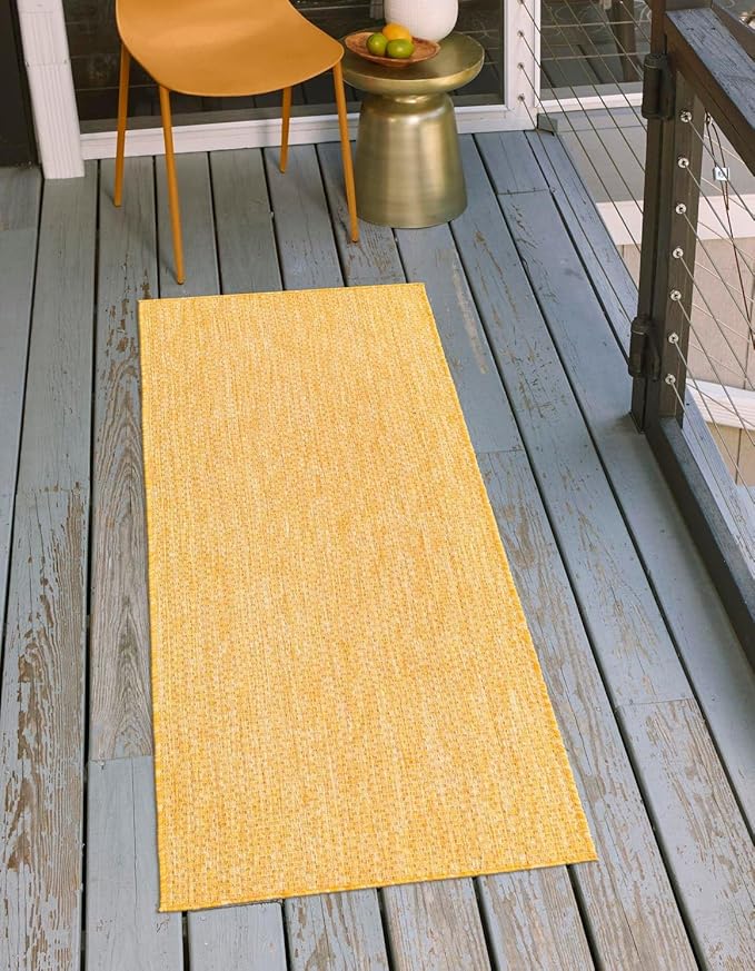Unique Loom Collection Casual Transitional Solid Heathered Indoor/Outdoor Flatweave Area Rug (2' 7" x 12' Runner, Corn Harvest Yellow)
