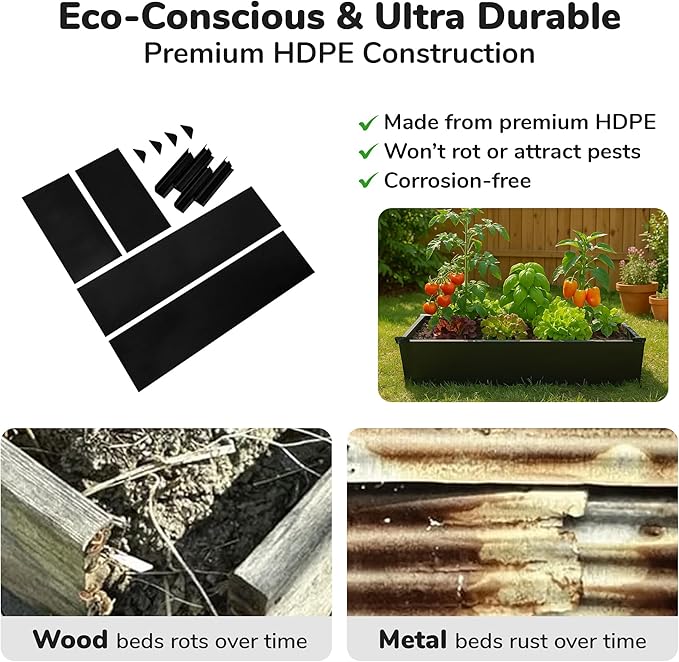 Raised Garden Bed - 2x4 ft Planter Box - Black HDPE - No Tools Needed - DIY Kit for Urban Gardening, Flowers, Herbs & Vegetables - Made in The USA