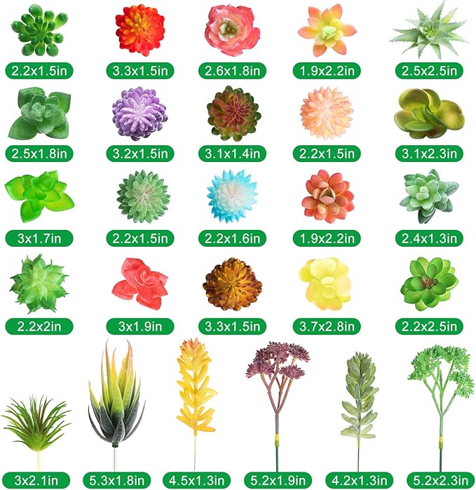 WILLBOND 50 Pcs Bulk Mini Artificial Succulents Plants Assorted Unpotted Realistic Plants Fake Textured Succulent Picks Realistic Plastic Cactus Stems for Succulent Garden Home Decor (Normal Style)