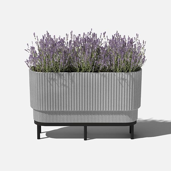 Veradek Demi Series Raised Long Planter for Indoor/Outdoor Use | Made from Plastic & Stone w/Wooden Stand | Modern Patio Décor for Flowers/Shrubs