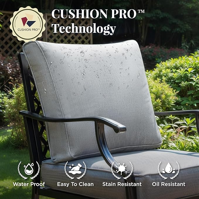 Patio Furniture Set 4 pcs, Outdoor Patio Furniture, 3-Seat Sofa, 2 Rocking Chairs, Metal Coffee Table and 5.75" Extra Thick Cushion, Patio Conversation Set for Garden Backyard Deck,Grey