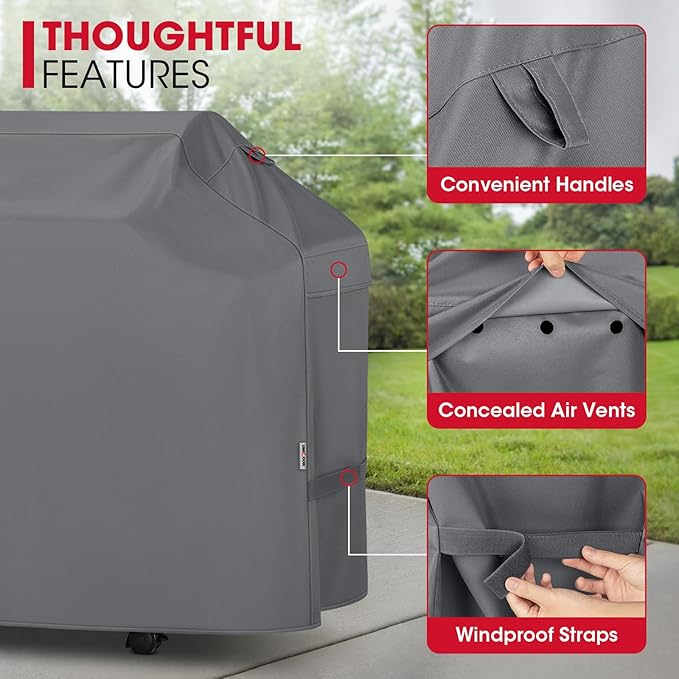 Unicook 50 Inch Grill Cover for 48 Inch Outdoor Grill, Heavy Duty Waterproof BBQ Cover Compatible with Weber Spirit 200 Series, Fade Resiatnt Gas Barbecue Protector, All Weather Protection, Grey