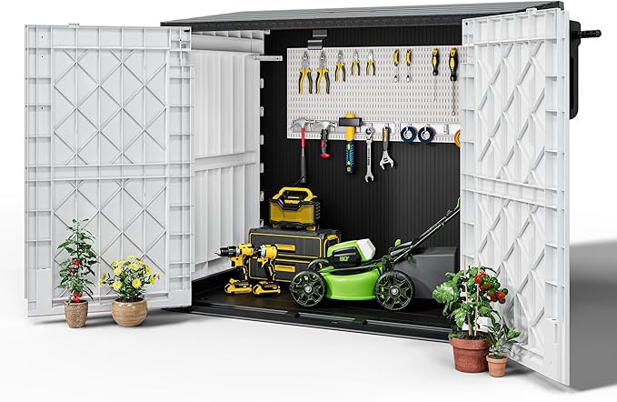 Horizontal Resin Storage Shed 36 Cu Ft with Lockable Doors, Portable Outdoor Storage Cabinet -Waterproof Outdoor Storage Box for Backyards, Easy to Assemble