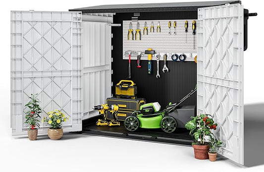 Horizontal Resin Storage Shed 36 Cu Ft with Lockable Doors, Portable Outdoor Storage Cabinet -Waterproof Outdoor Storage Box for Backyards, Easy to Assemble