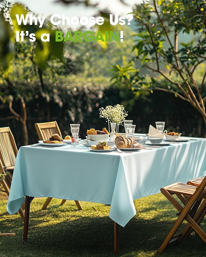 Pureegg Plastic Table Cloth Disposable 8 Pack, 54 x 108 Inch Table Cloths, Easter Party, Picnic, Wedding, Decorative Tablecloths, Rectangle, Baby Blue Plastic Cover, Leakproof & Sturdy, Light Blue