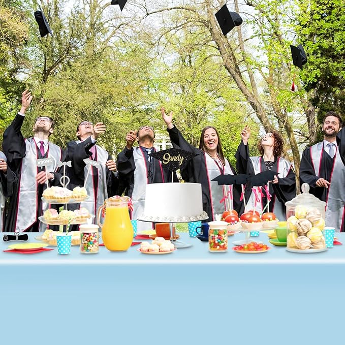 2 Pack Rectangular Disposable Light Blue Tablecloth, Light Blue Plastic Table Cloths for Parties Disposable, 54x108 in Waterproof Tablecloth for Birthday Party Baby Shower Picnic Valentines