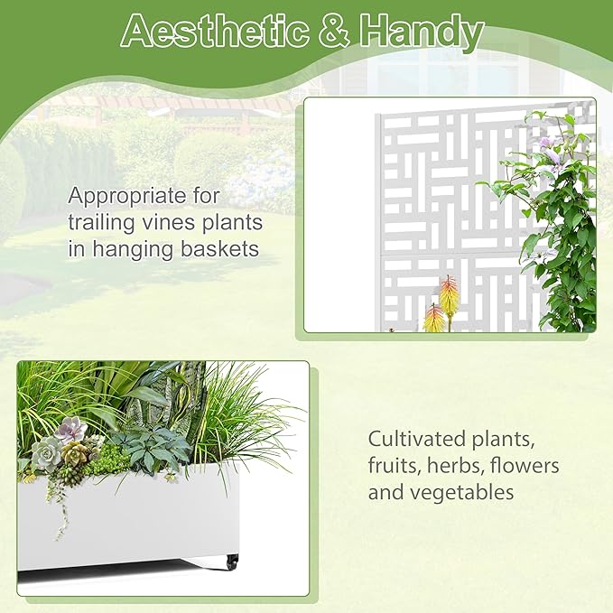Raised Garden Bed with Trellis and Wheels,73"x35"x16" Metal Raised Garden Bed,White Modern Metal Planter with Climbing Trellis for Vines & Vegetables