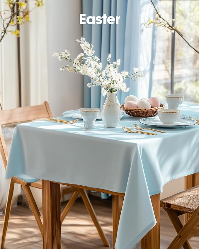 Pureegg Plastic Table Cloth Disposable 8 Pack, 54 x 108 Inch Table Cloths, Easter Party, Picnic, Wedding, Decorative Tablecloths, Rectangle, Baby Blue Plastic Cover, Leakproof & Sturdy, Light Blue