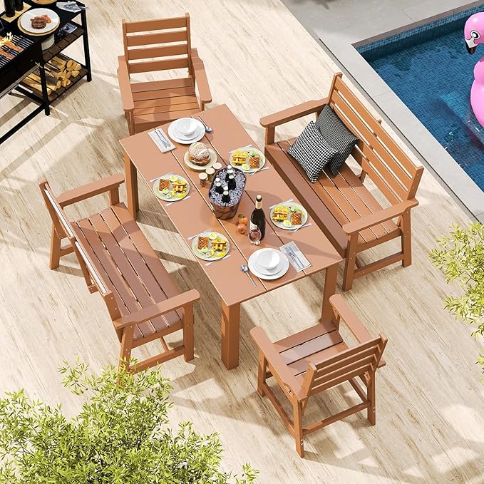 GREENVINES Outdoor Bench | 51.5’’ | HDPE | Garden Benches | Weatherproof | for Outdoors Patio Park Porch Outside Backyard | 2-Person | Teak