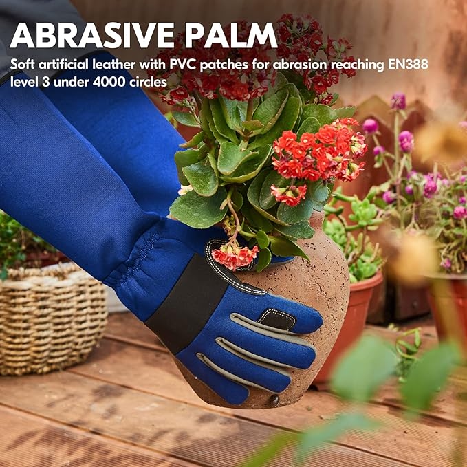 Vgo... Safety Work Gloves Men,Gardening,Long Sleeves Gauntlet,Puncture Proof,Touchscreen(1 Pair,Size L,Blue,AL6608-ML)