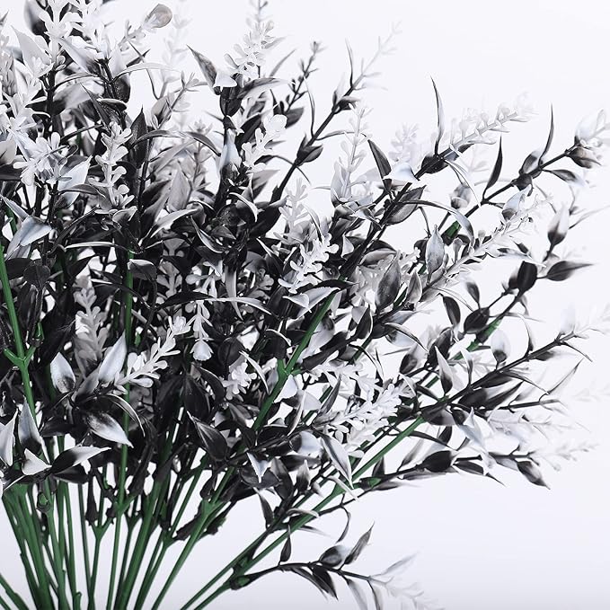 Artificial Plants Outdoor Artificial Outdoor Flowers UV Flowers Outdoor Artificial Greenery for flower arrangements Indoor Outside Hanging Plants Garden Porch Window Home Farmhouse Décor(Black+White)