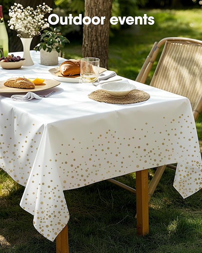 Pureegg Plastic Table Cloth Disposable 8 Pack, 54 x 108 Inch Table Cloths, Graduation Decorations Class of 2025, Graduation Tablecloths, Rectangle, Plastic Cover, Leakproof & Sturdy, White and Gold