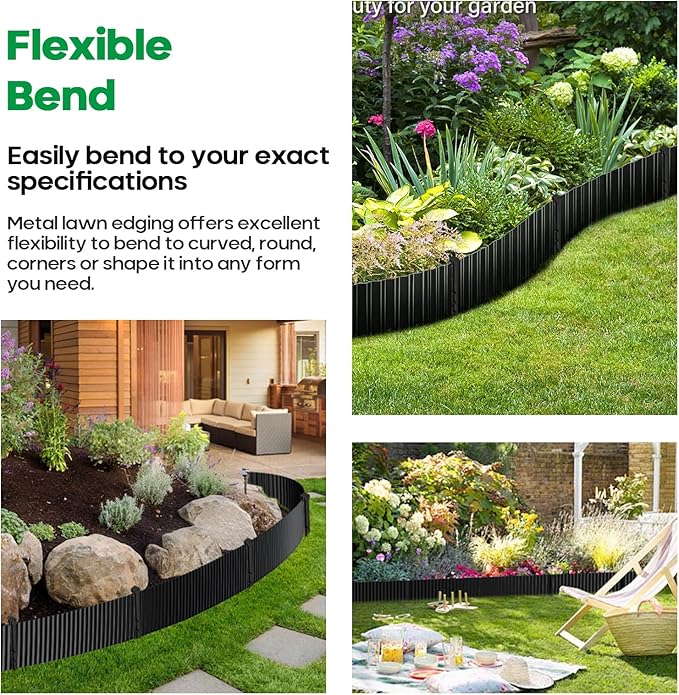 Corrugated Metal Garden Edging, Sturdy Tall Landscape Edging Borders, Perfect DIY for Flower Beds, Lawn and Pathway, Tree Surrounds, Paver Edges (Black, 10"×20FT)