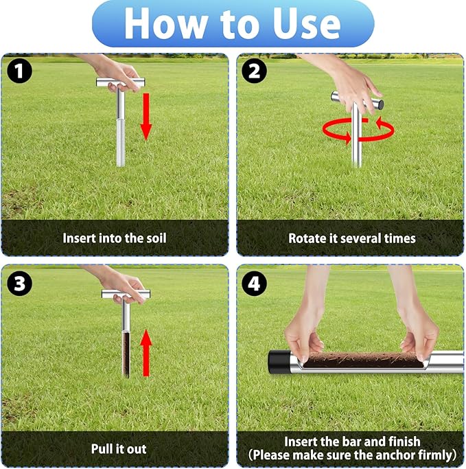 ForoGore 12 Inch Stainless Steel Soil Sampler Probe, T-Style Handle Soil Test Probe, Soil Probe for Soil Sampling, Soil Test Kit for Plant Care, Farm, Lawn Garden