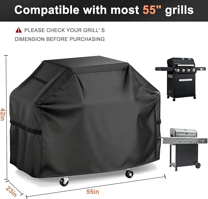 LBTING Grill Cover, 55-inch Heavy Duty 300D Oxford Waterproof Windproof UV Resistant BBQ Gas Grill Cover for Outdoor Barbecue Fit Most Brands Weber, Brinkmann, Char Broil, Holland