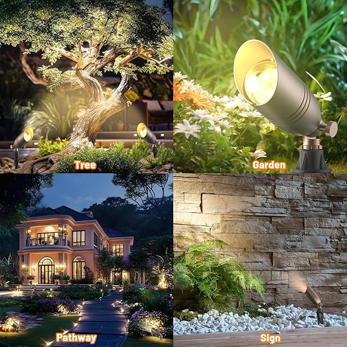 Solid Brass 12V Low Voltage Wired Landscape Lighting,Heavy-Duty Waterproof Outdoor Electric LED Spotlights Fixtures for Yard, Tree & Garden, Bronze Uplights, MR16 Bulb Not Included (Classic, 4 Pack)