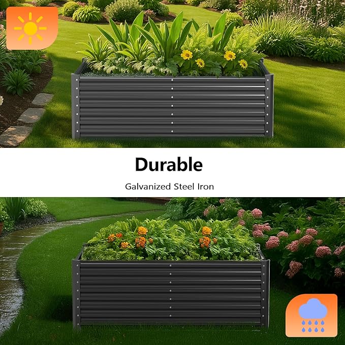 VINGLI 6x3x2ft Raised Garden Bed, Large Planter Garden Boxes Outdoor, Planter Raised Beds Kit for Gardening for Vegetables, Flowers, Herbs (Black)