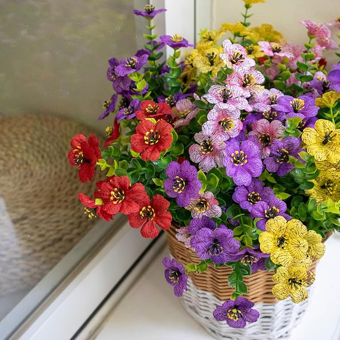 Artificial Flowers for Outdoors, 10 Bundles UV Resistant Artificial Outdoor Flowers, Not-Fading Silk Faux Flowers for Outdoor Planters for Spring Summer Home Garden Porch Decor, Mixedcolor