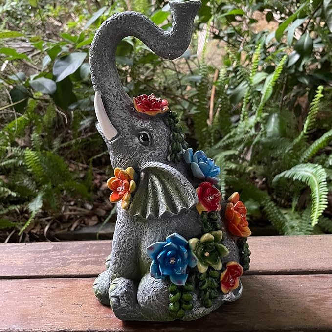 Solar Garden Statue Elephants Figurine with Solar Lights Outdoor Yard Decorations for Patio Porch Home Elephant Gifts for Women Mother's Day Housewarming Birtheday Gifts