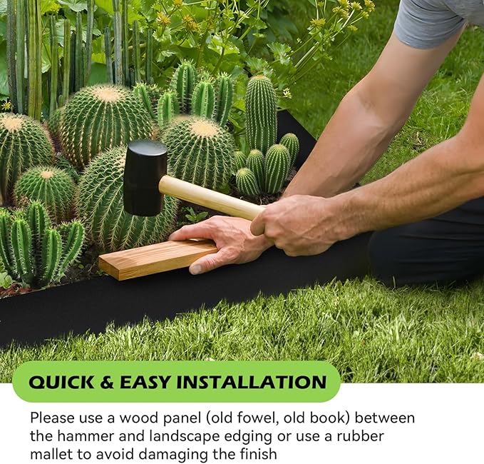 12Pack Landscape Edging Kit, 40" L x 8" H (40ft Total) Galvanized Steel Landscape Lawn Edging Powder for Lawn Yard, Coated Bendable Metal Strips, No-Dig Hammer-in Edging Border w/13Clips