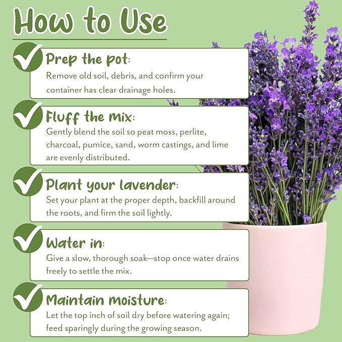 Lavender Potting Soil Mix (8 Quarts), Indoor/Outdoor Container Gardening Blend for Lavender Herb Plants