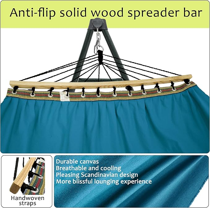 Tranquillo Hammock with Stand Heavy-Duty, Hammock Quick Fold Unfold, Steel Frame Hammock Canvas, Portable Hammock Stand Spreader Bar, 600 lbs Capacity Portable Relaxation Gear, Blue