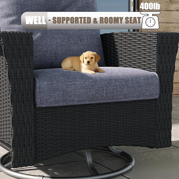 LayinSun 9 Piece Wicker Patio Furniture Set, Classis Outdoor Conversation 360 Degree Swivel Chairs Set with Coffee Table