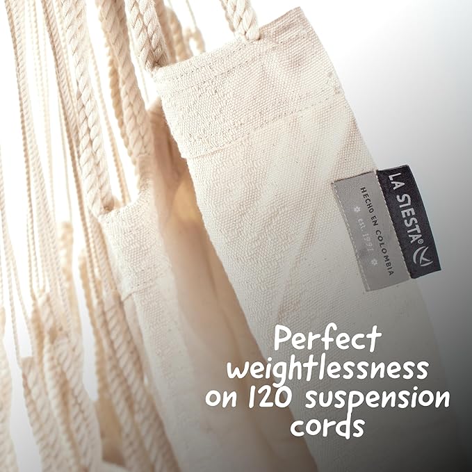 LA SIESTA® - XL King Habana Cotton Hammock Chair & CasaMount - Hanging Chair w/Suspension Kit for Walls Ceilings & Square Beams - Indoor Outdoor Swing Hanging Chair Bedroom Patio Balcony - Latte