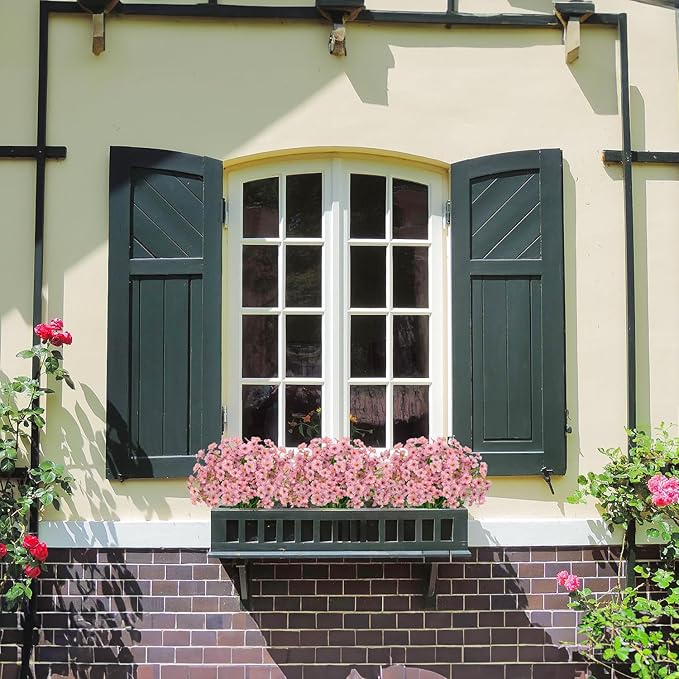 21 Bundles Outdoor Artificial Flowers UV Resistant Fake Silk Flowers No Fade Faux Plastic Plants Garden Porch Window Box Decoration (Pink)