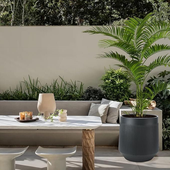 Plant Pots，Set of 2 Plastic Large Pots for Indoor Plants,Flower Pots Outdoor Planters with Drainage Hole and Seamless Saucer,(Gray 15Inches)