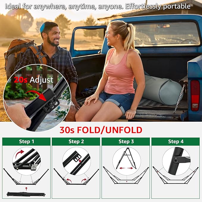 Tranquillo Unity Adjustable Hammock Stand, 800 lbs Capacity Steel Double Hammock Stand for 2 Persons, Premium Pre-Assembled Stand for Indoor Outdoor (American Flag)