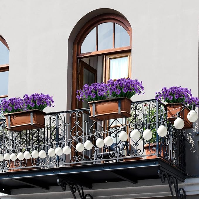 15 Bundles Artificial Flowers Outdoor UV Resistant Fake Silk Plants Plastic Faux Shrubs Outside Front Porch Window Box Garden Home Hanging Planter Decoration (Purple)
