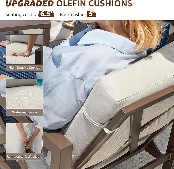 NATURAL EXPRESSIONS Patio Furniture Sets, 4 Pieces Outdoor Furniture Modern Metal Patio Sectional Sofa Conversation Set,2 Motion Rocking Chairs,6.5" Olefin Cushions for Yard,Porch,Poolside