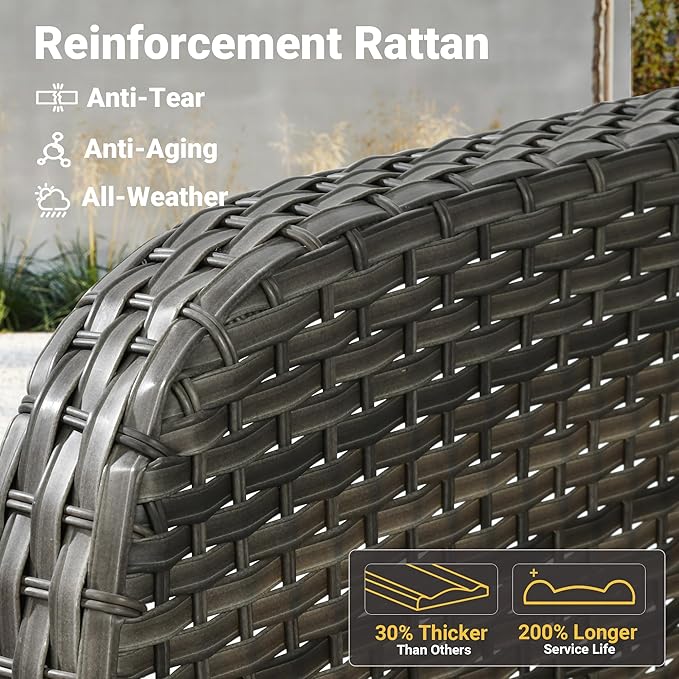 ovios 2 Pieces Patio Furniture Set, Outdoor Wicker Chairs of 2, All Weather High Back Rattan Chairs 2-Seater with Comfy Cushions for Porch Deck, Black