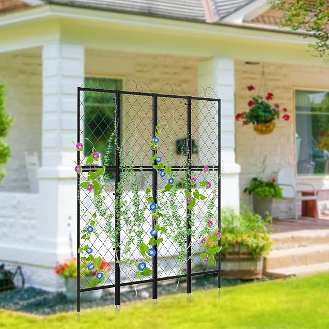 Zhongma 2 Pack Metal Garden Trellises for Climbing Plants, 77.2 Inch Tall Metal Fence Plant Support Trellis for Flower and Vagetable